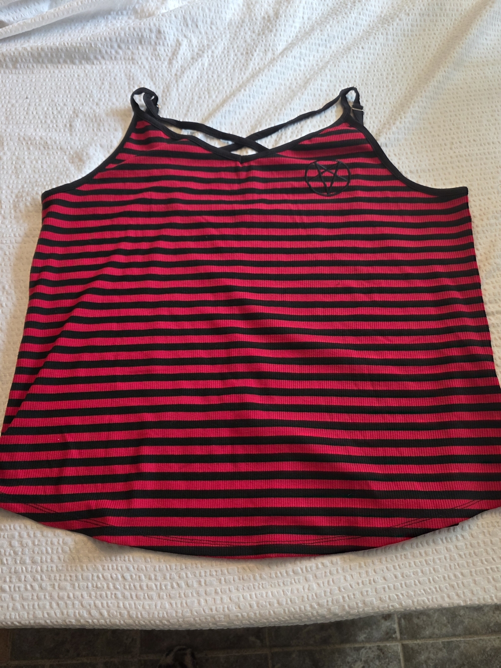 Hot Topic Black and Red Striped Crisscross Tank Xl